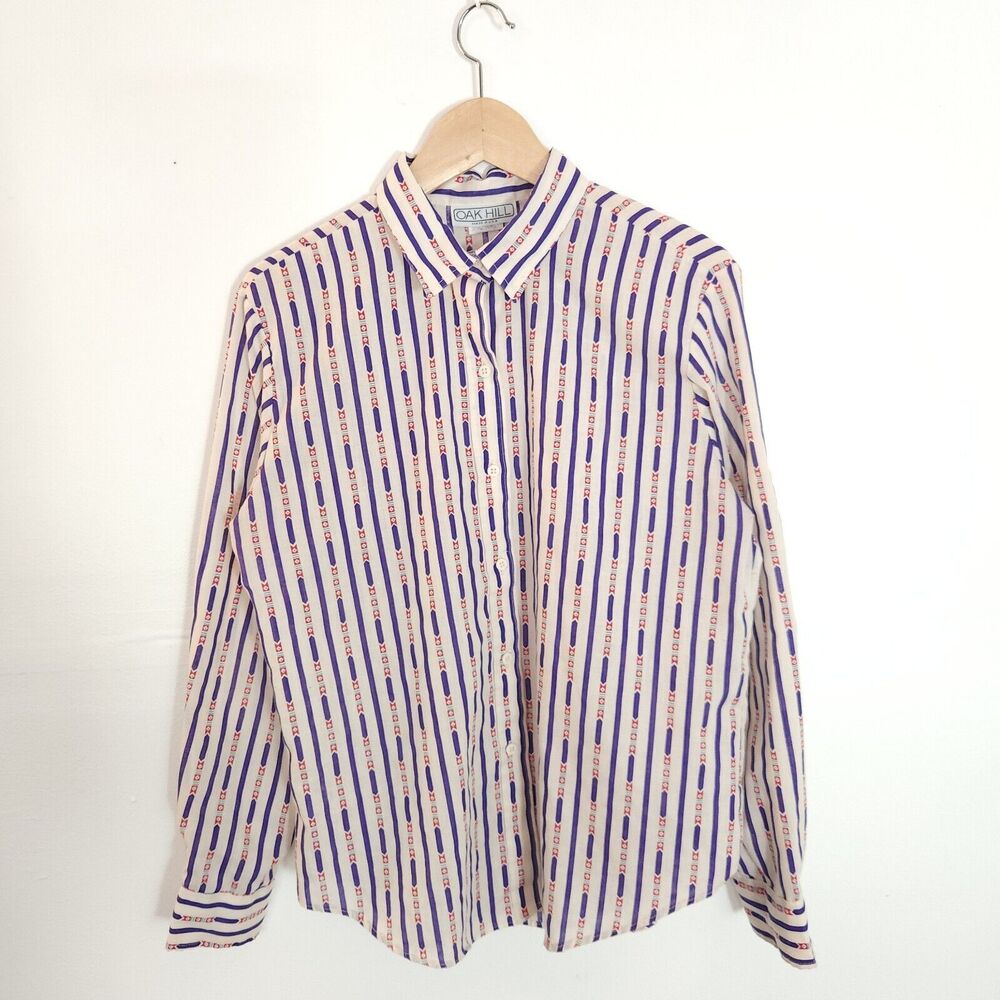 Vintage Oak Hill Striped Button-Up Shirt 80's USA Long Sleeve Women's Medium